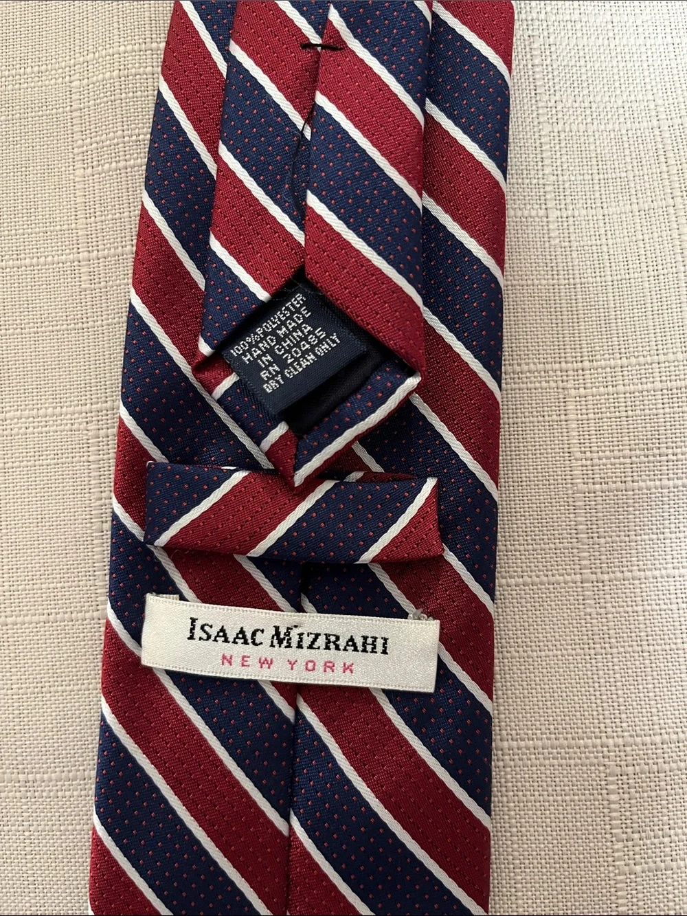 Isaac Mizrahi New York Men's Striped Burgundy and Navy Tie